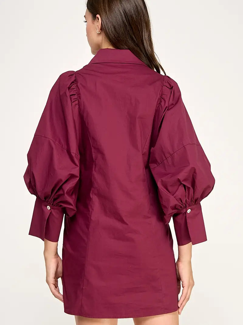 Harper Maroon Puff Sleeve Mini
