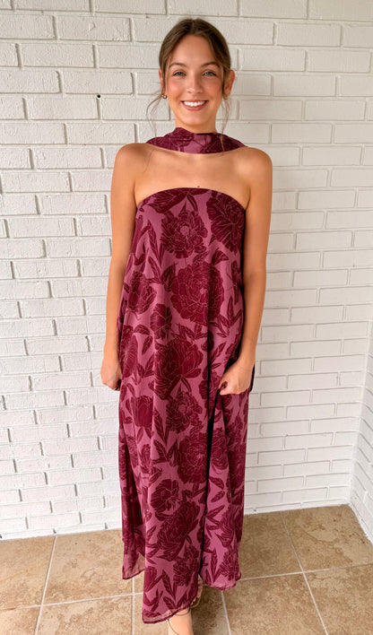 The Hallie Burgundy Printed Maxi
