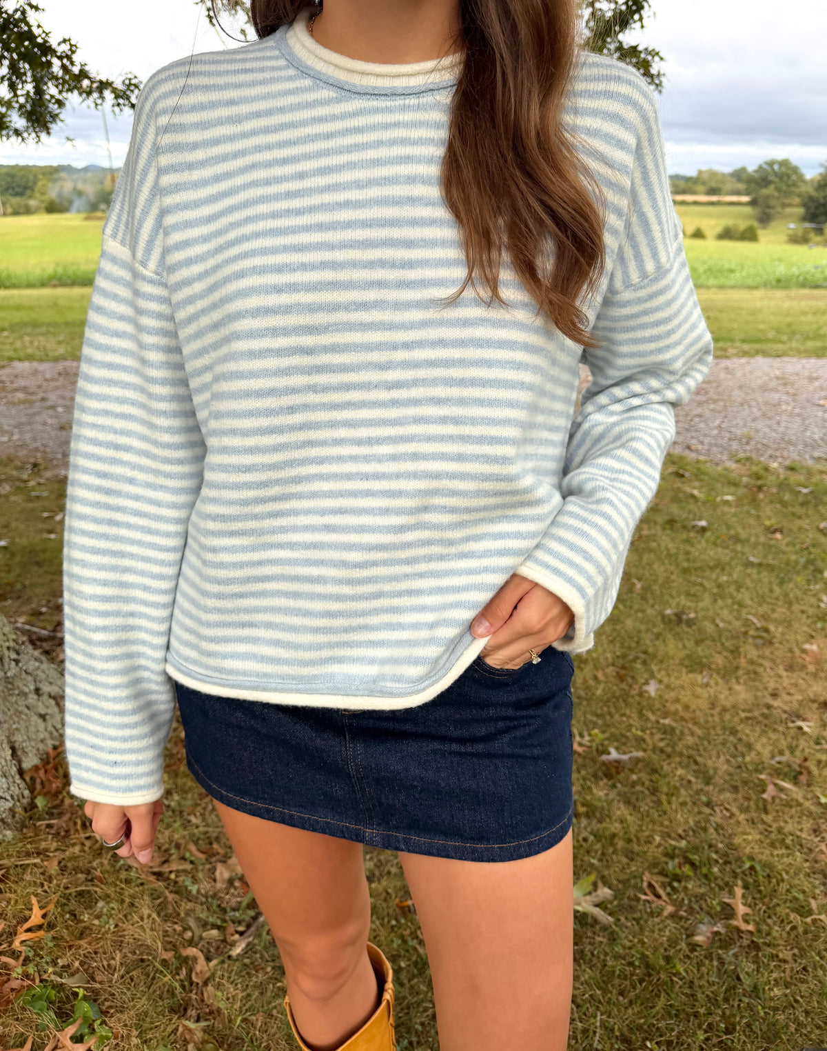 The Paige Striped Sweater - Light Blue