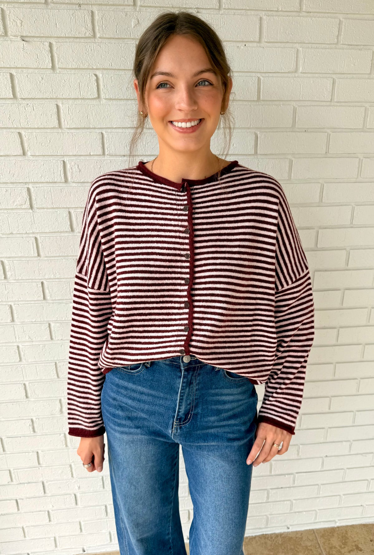 The Brooke Burgundy Striped Sweater