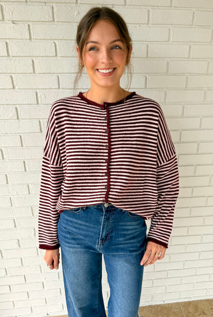 The Brooke Burgundy Striped Sweater