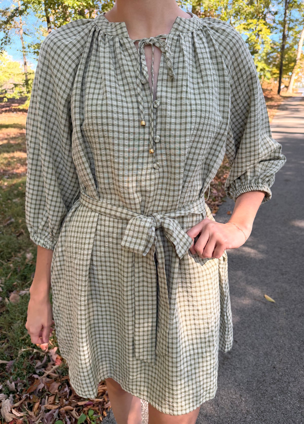 Sunday Stroll Green Gingham Mini