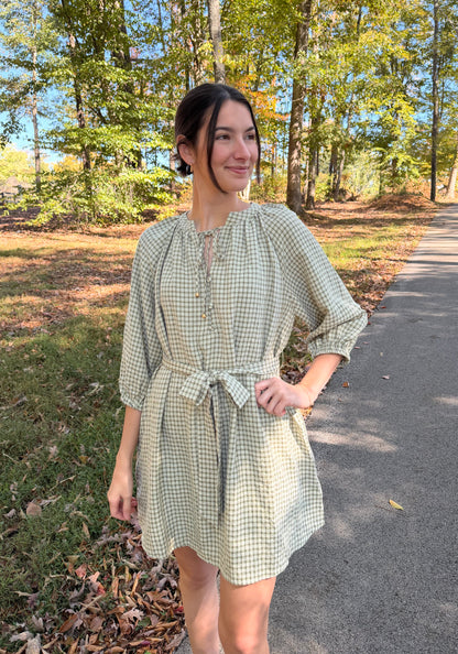 Sunday Stroll Green Gingham Mini