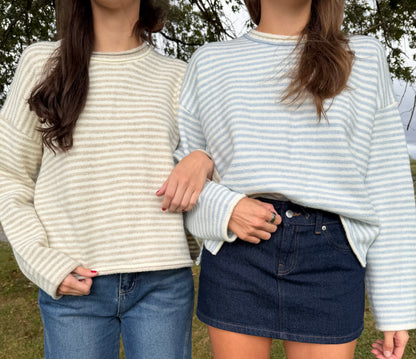 The Paige Striped Sweater - Light Blue