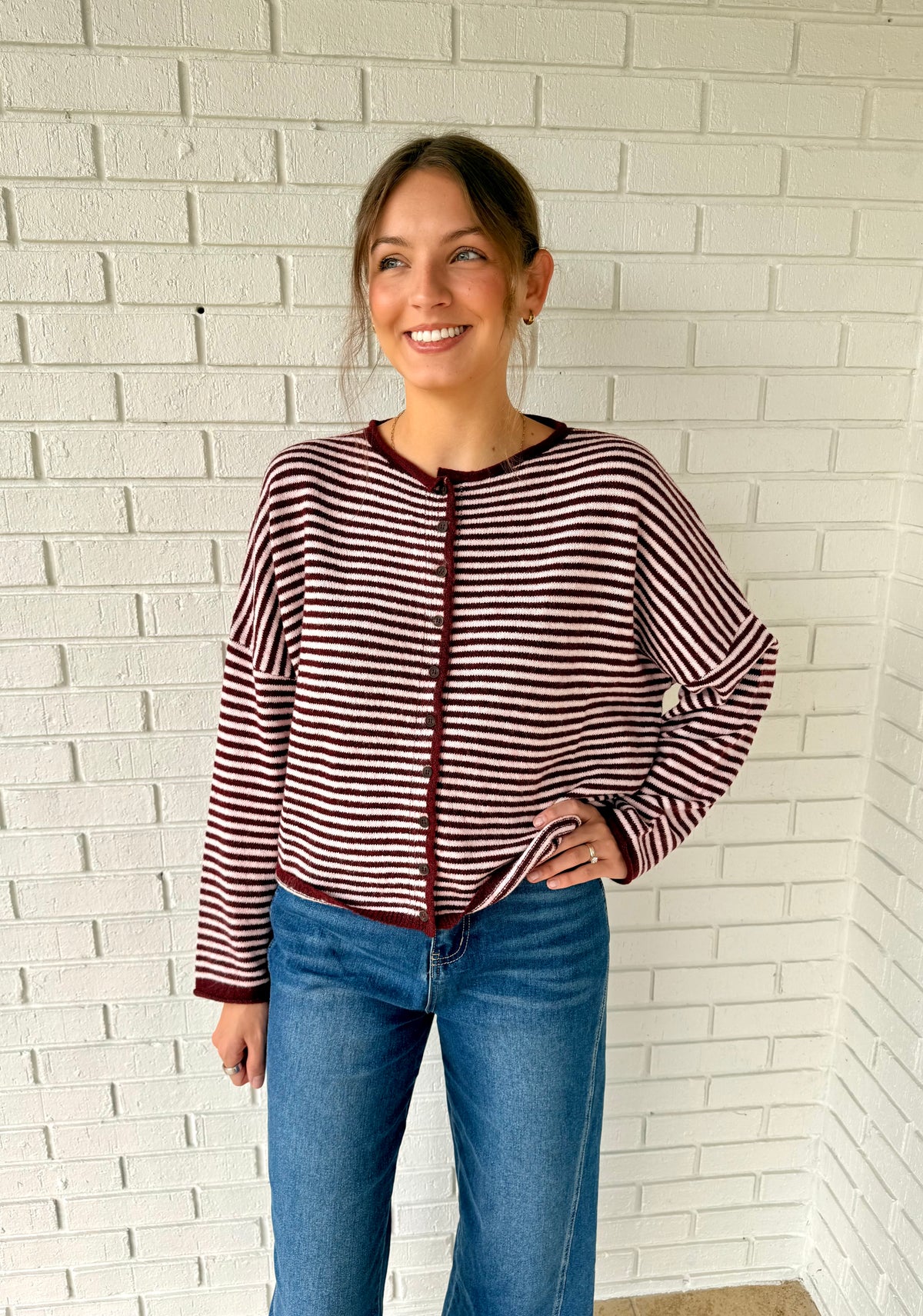 The Brooke Burgundy Striped Sweater