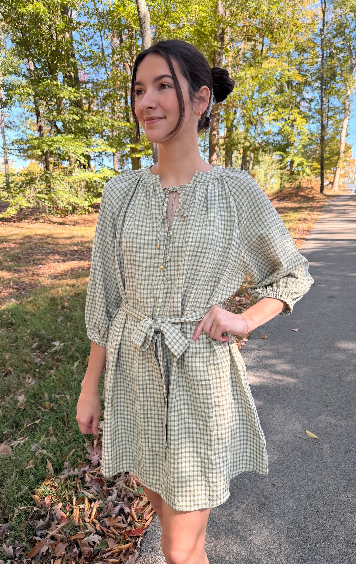 Sunday Stroll Green Gingham Mini