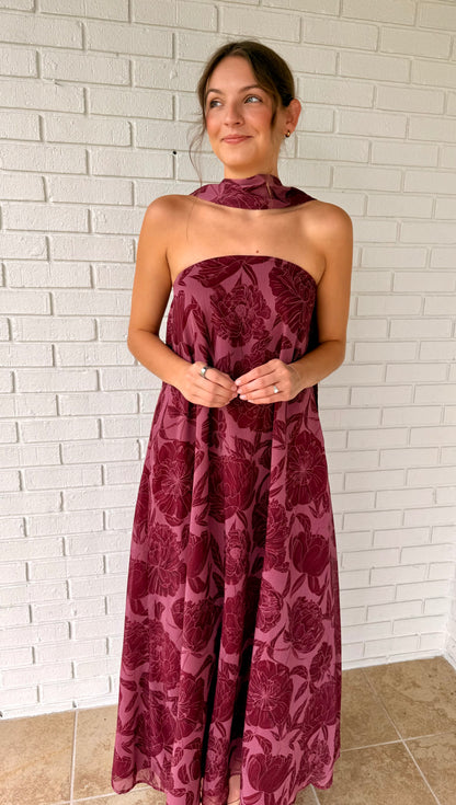 The Hallie Burgundy Printed Maxi