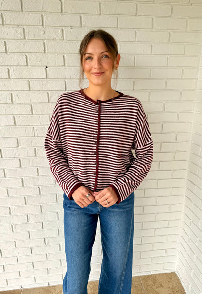 The Brooke Burgundy Striped Sweater