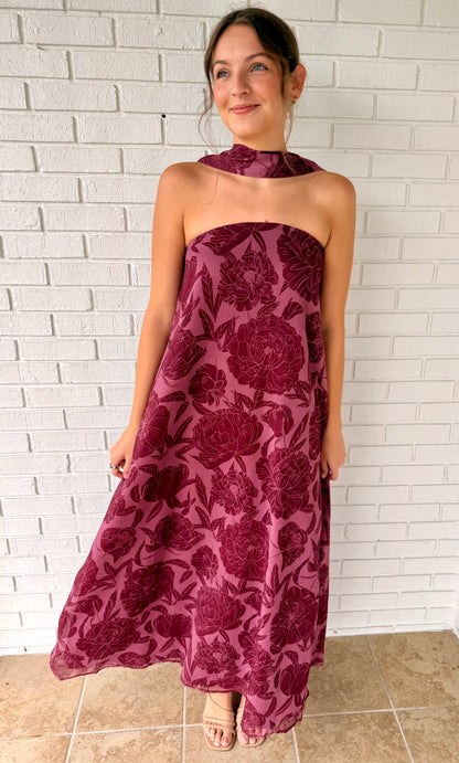 The Hallie Burgundy Printed Maxi