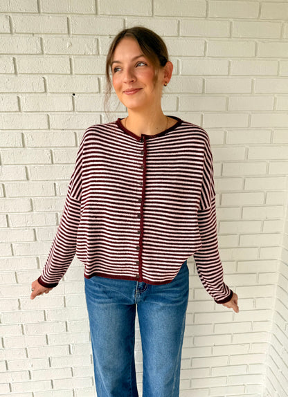 The Brooke Burgundy Striped Sweater