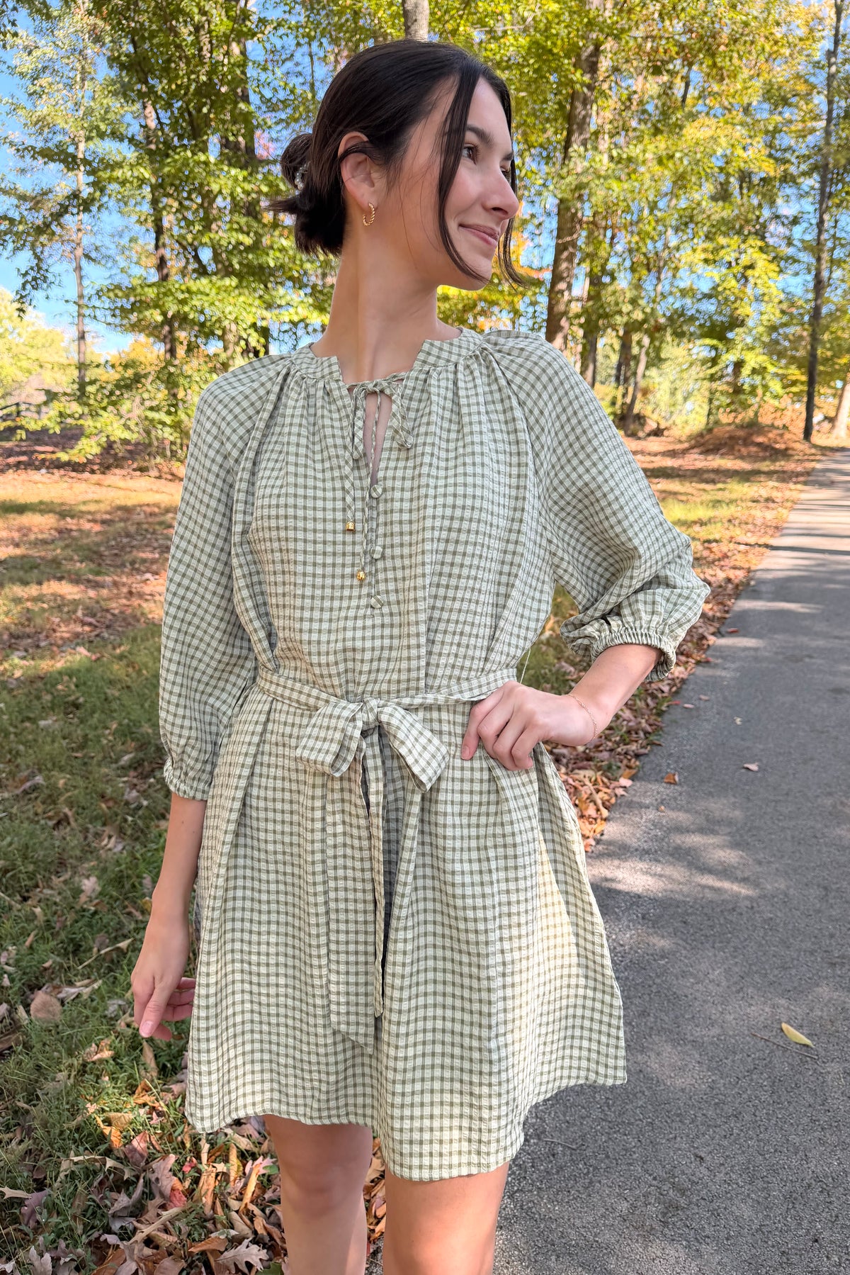 Sunday Stroll Green Gingham Mini