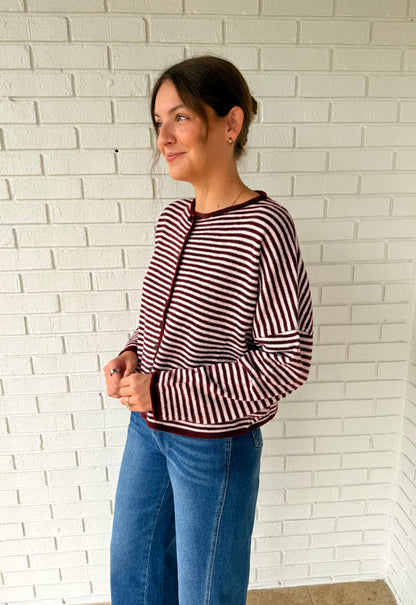 The Brooke Burgundy Striped Sweater