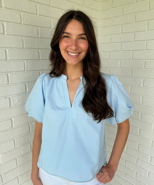 Easy Does It Blue Puff Sleeve Top