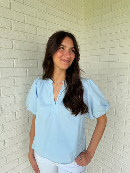 Easy Does It Blue Puff Sleeve Top