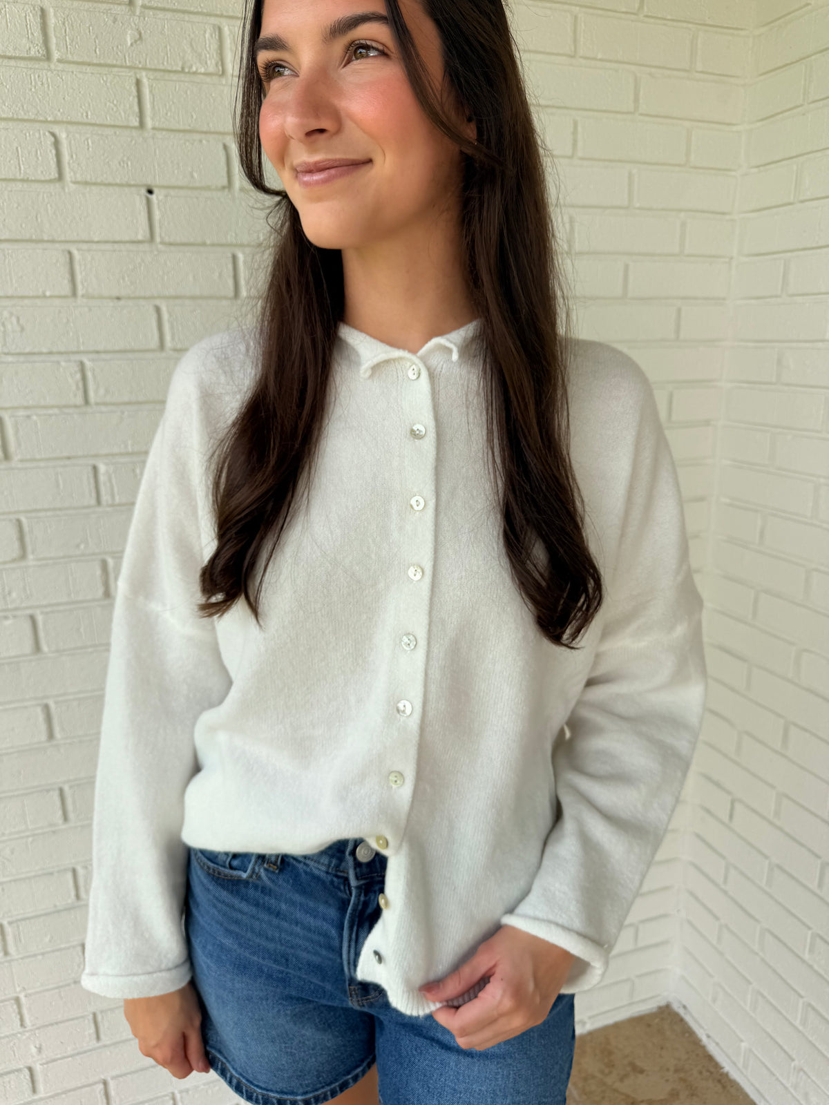 So Cozy Button Up Sweater - White