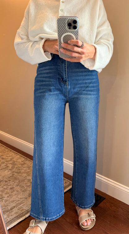 High Rise Wide Leg Dk. Denim Jeans