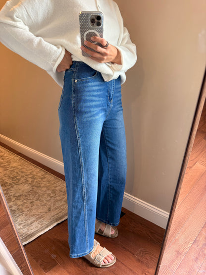 High Rise Wide Leg Dk. Denim Jeans