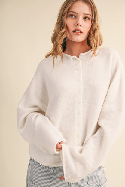 So Cozy Button Up Sweater - White