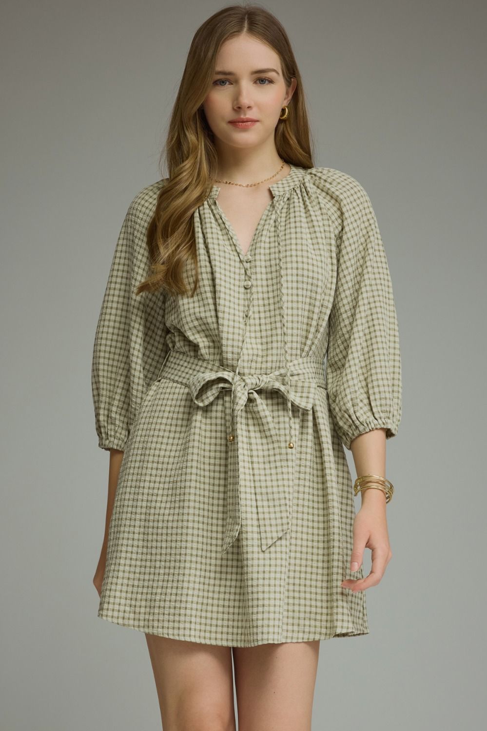Sunday Stroll Green Gingham Mini